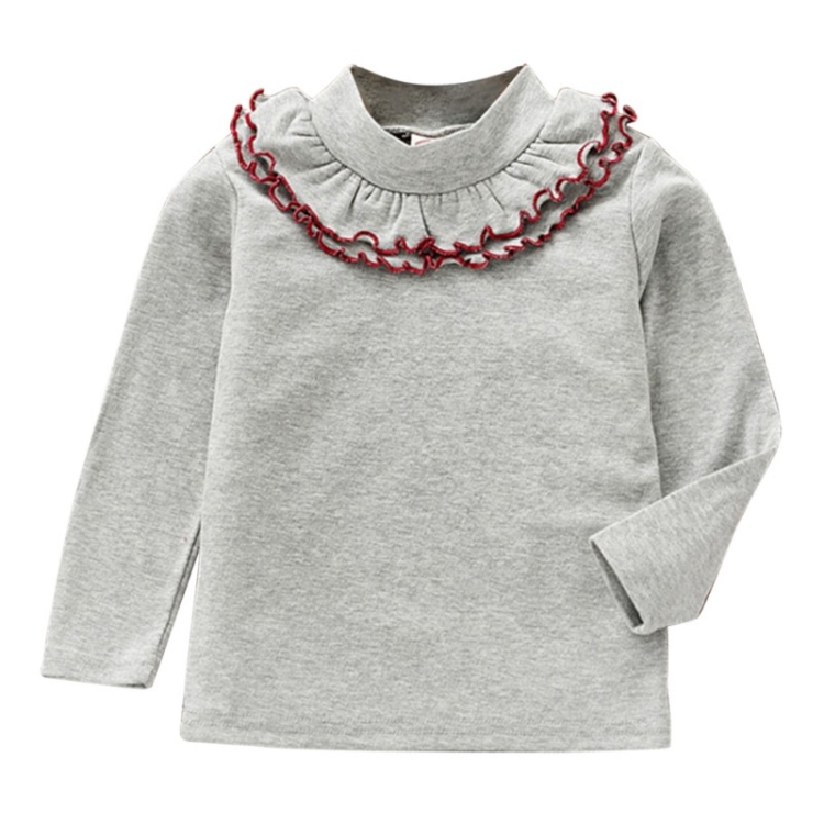 

Spring Girls Solid Color Lace Round Neck Bottoming Shirt Children Clothing, Height:130cm(Grey)