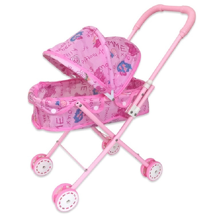 

Children Doll House Toys Folded Canopy Iron Stroller