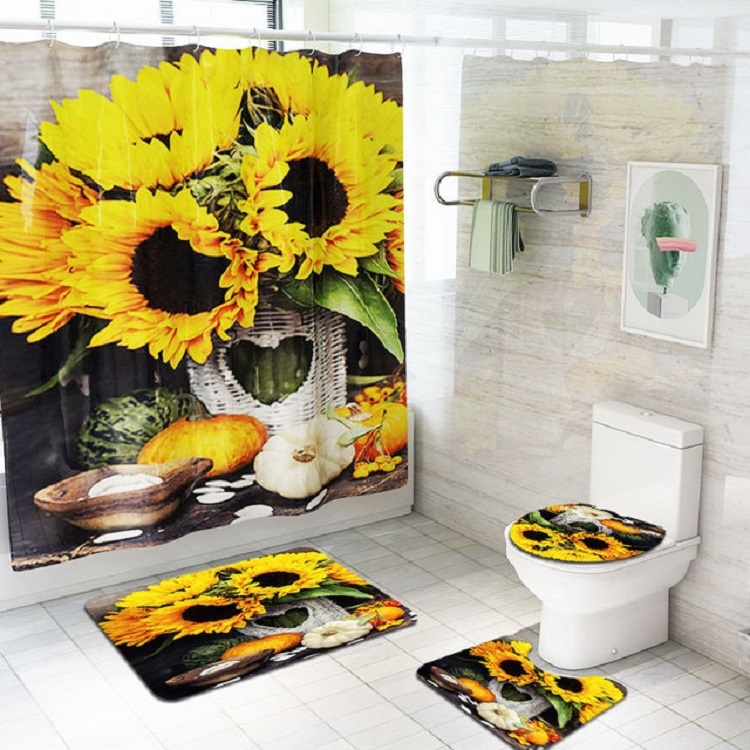 

3 PCS / Set Sunflower Printed Toilet Carpet Toilet Floor Mat(SY193)