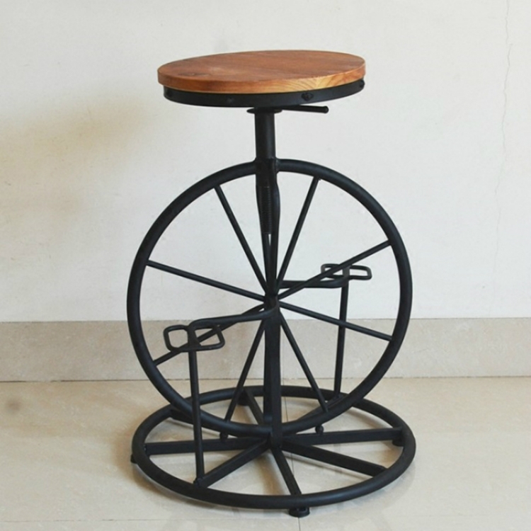 

Retro Industrial Style Leisure Wrought Iron Bicycle Type Solid Wood Chair Lift