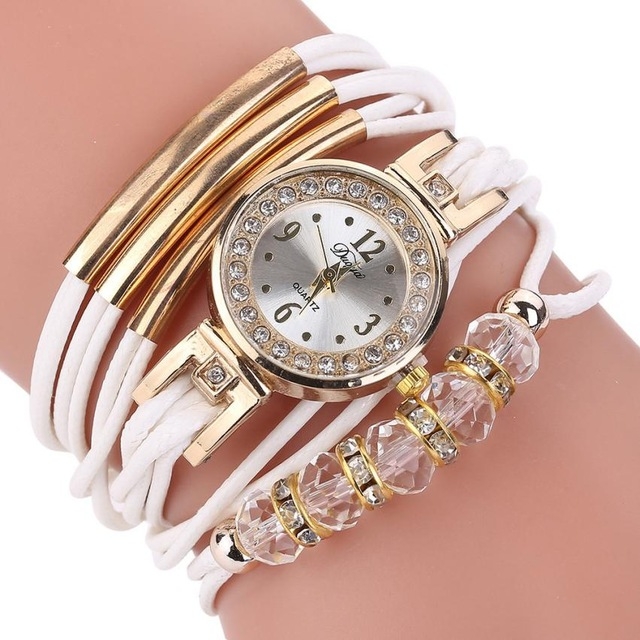 

Leather Belt Rhinestone Circle Bracelet Quartz Watch for Women(White)