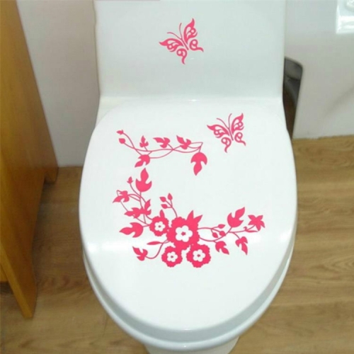 

10 PCS Butterfly Flower Vine Bathroom Wall Stickers Home Decoration Wallpaper Wall Decals For Toilet Decorative Sticker(Magenta)