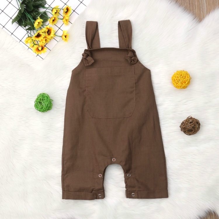 

Infant Simple Bib Pants Jumpsuits Romper with Pocket, Size:100cm(Brown)
