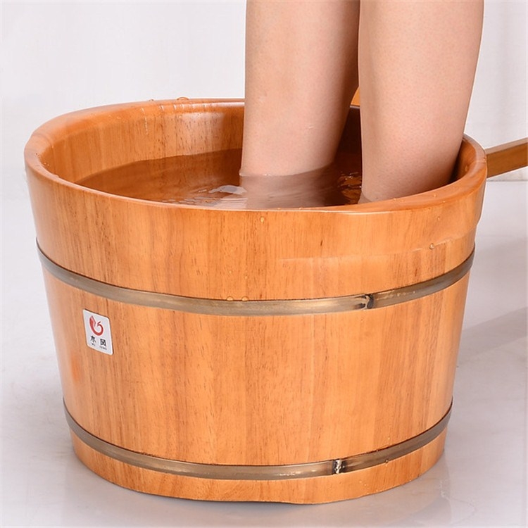 

MUFENG 25cm High Uncovered Oak Footbath Barrel