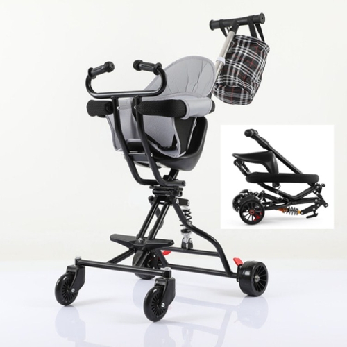 

One-click Folding Baby Stroller, Color:Black 1 + Pad + Basket