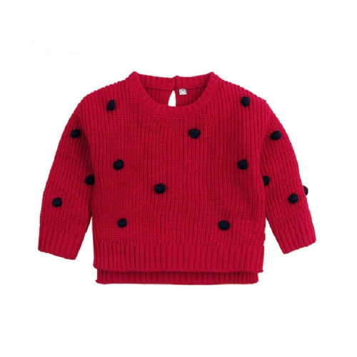 

Autumn and Winter Girls Round Woolen Ball Sweater Long Sleeve Pullover Tops, Height:80cm(Red)