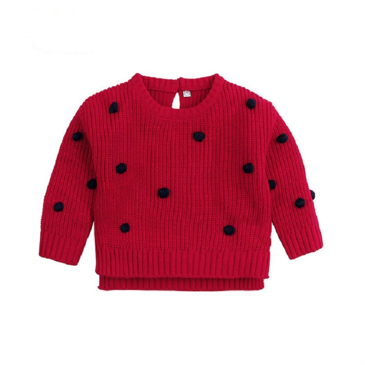 

Autumn and Winter Girls Round Woolen Ball Sweater Long Sleeve Pullover Tops, Height:90cm(Red)