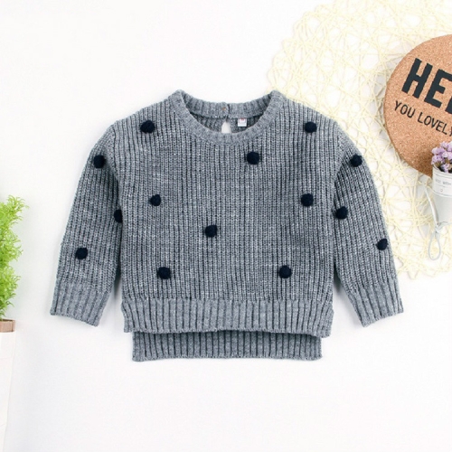 

Autumn and Winter Girls Round Woolen Ball Sweater Long Sleeve Pullover Tops, Height:90cm(Grey)