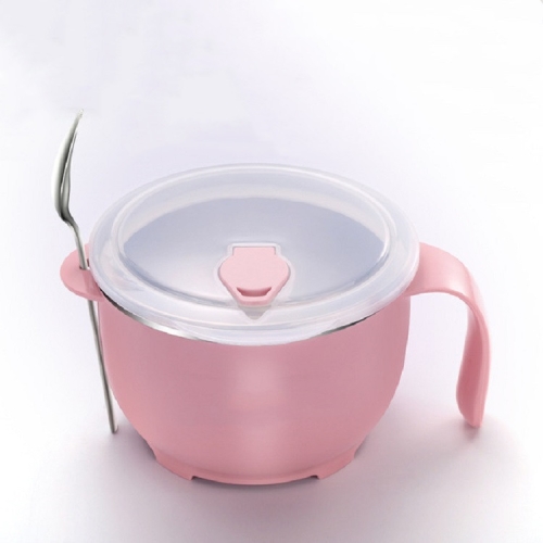 

Stainless Steel Noodles Meal Cup Dormitory Lunch Box with Lid & Spoon, Capacity:1200ml(Pink)