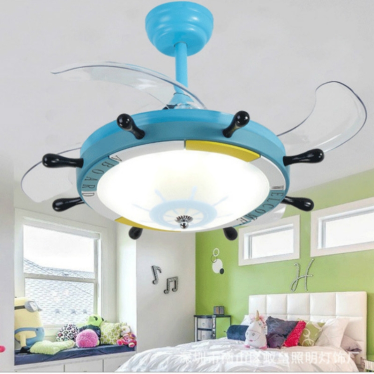 

Creative Rudder Fan Light Children Bedroom Invisible Small Ceiling Fan with 3 Gear Dimming(42 inch A / Remote Control)