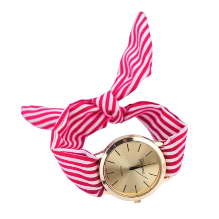 

Women Fashion Striped Fabric Strap Quartz Watch(Rose red)