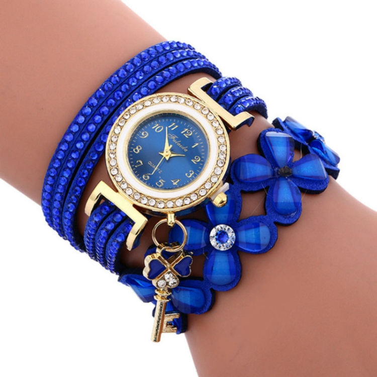 

FULAIDA Round Dial Diamond Flower Bracelet Watch with Flower Shape Key Pendant(Blue)
