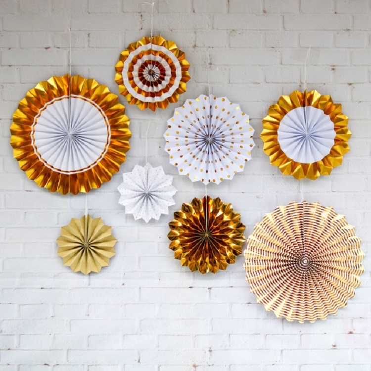 

2 Sets Bronzing Paper Fan Flower Set Birthday Holiday Wedding Party Decoration, Color:Bronzing 8pcs