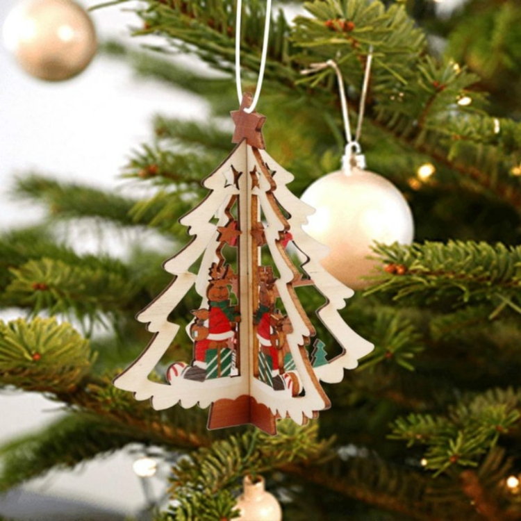 

3D Christmas Wooden Pendant Christmas Tree Ornament DIY Santa Xmas Tree Decoration(Christmas tree)