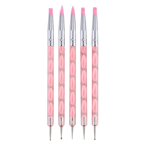 

3 Pairs Nail Pen 5 Spiral Rod Silicone Pen Point Drill Pen Double Head Nail Pen Nail Tool(Pink)