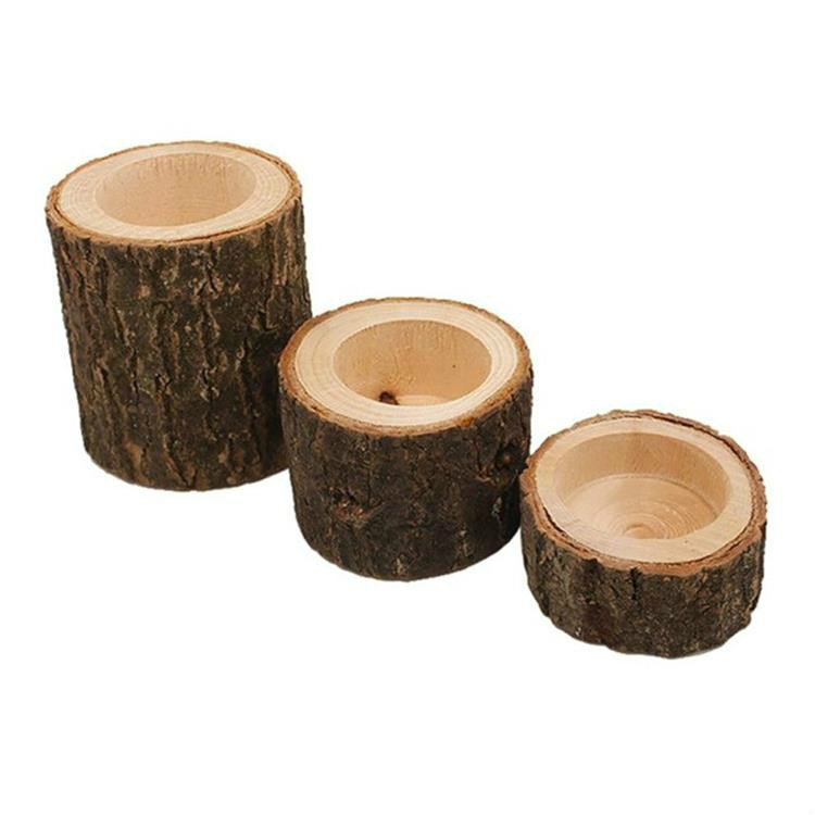 

Wooden Crafts Ornaments Creative Bark Wood Pile Candle Holder Home Decoration, Without Candle, Style:Set
