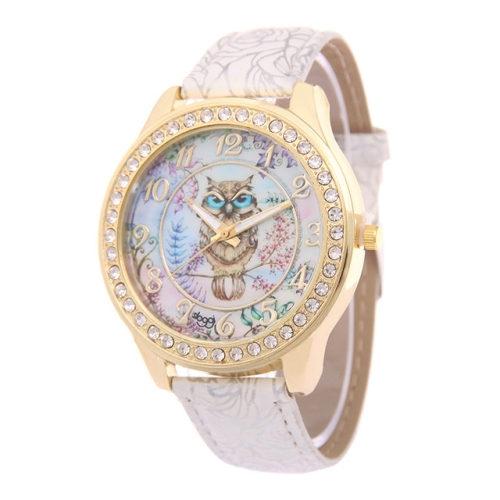 

Owl Pattern Leather Strap Quartz Watch(White)