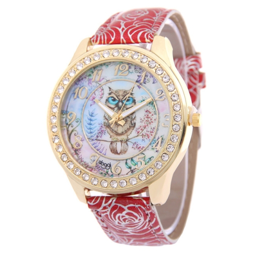 

Owl Pattern Leather Strap Quartz Watch(Red)