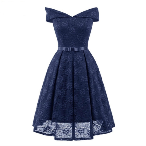 

Sexy Short Evening Dress Lace A-line Party Formal Dress Graduation Dresses with sash, Size:M(Navy Blue)