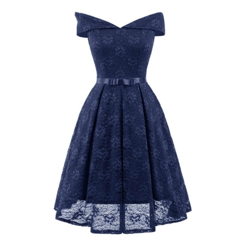 

Sexy Short Evening Dress Lace A-line Party Formal Dress Graduation Dresses with sash, Size:XXL(Navy Blue)