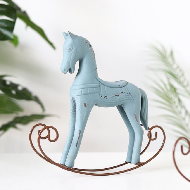 

Trojan Horse Statue Wedding Decor Wood Horse Retro Home Decoration Accessories(Blue)