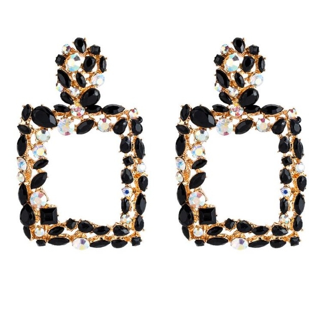 

2 Pairs Retro Geometric Square Drill Inserts Earrings(Black)