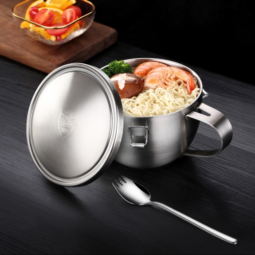 

Stainless Steel Double Instant Noodle Bowl Household Rice Bowl with Lid & Spoon