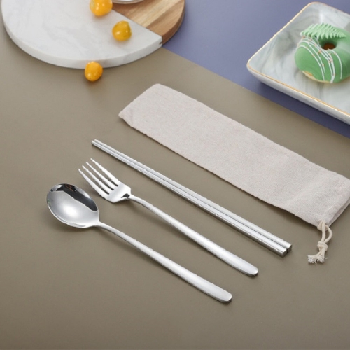 

3 PCS / Set Creative Stainless Steel Spoon Fork Chopsticks Portable Tableware Set, Color:Original Steel