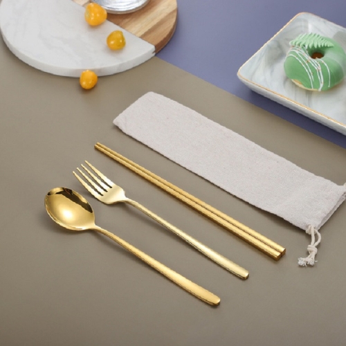 

3 PCS / Set Creative Stainless Steel Spoon Fork Chopsticks Portable Tableware Set, Color:Gold