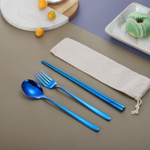 

3 PCS / Set Creative Stainless Steel Spoon Fork Chopsticks Portable Tableware Set, Color:Blue