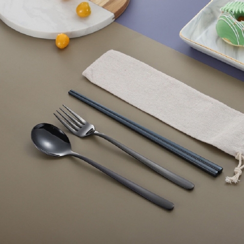 

3 PCS / Set Creative Stainless Steel Spoon Fork Chopsticks Portable Tableware Set, Color:Black