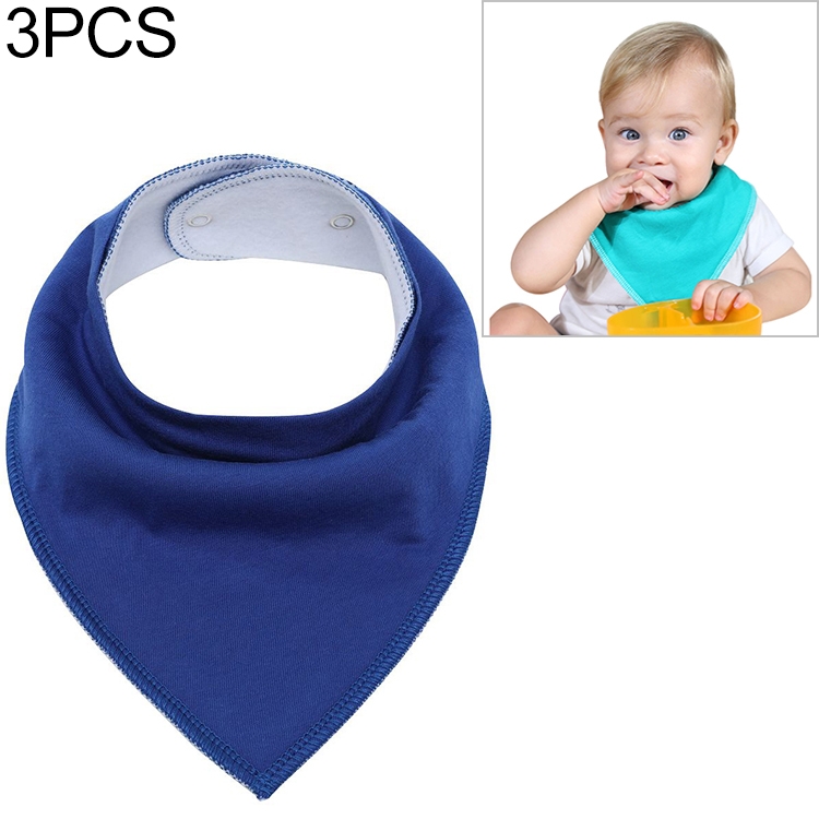 

3 PCS Reusable Washable Cotton Baby Bibs Burp Cloth Adjustable Baby Meal Bibs(Dark Blue)