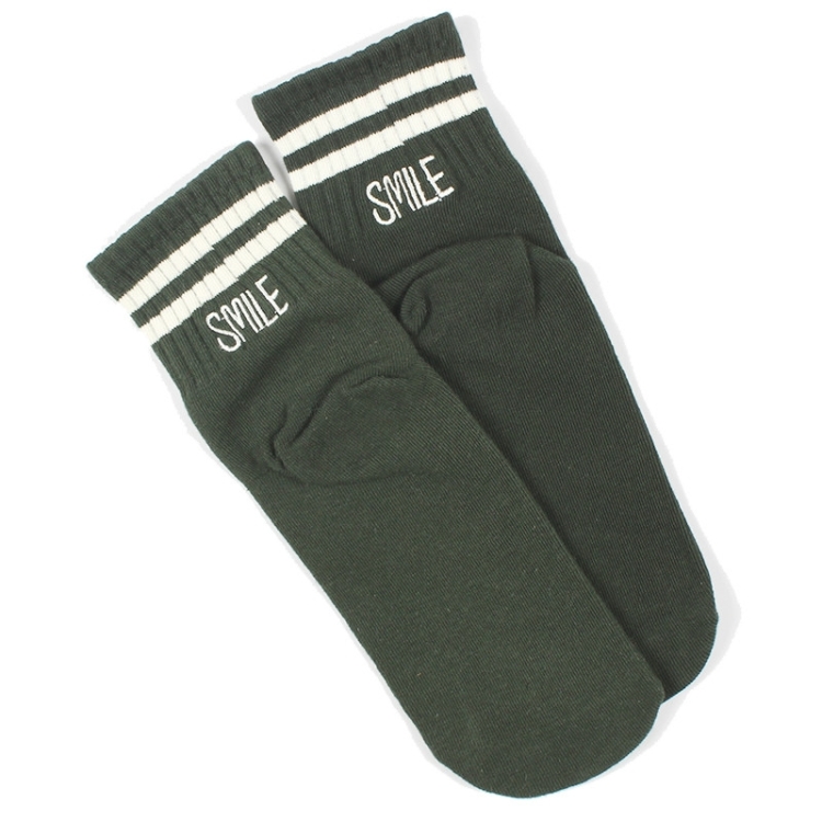 

Embroidered Striped Sports Cotton Tube Sock, Size:One Size(Green)