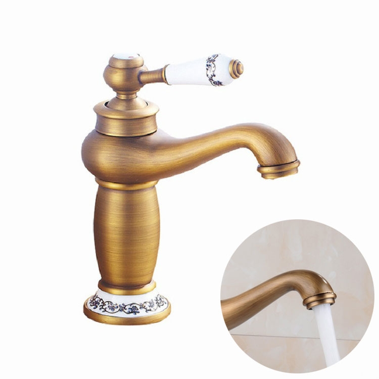 

Copper Antique Hot Cold Double Blue White Porcelain Faucet, Color:Antique