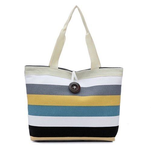 

3 PCS Color Canvas Stripe Contrast Color Shoulder Bag Casual Trend Large Capacity Handbag Green Shopping Bag(White)