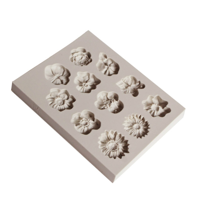 

2 PCS Fondant Cake Silicone Mold Chocolate Mold DIY Trumpet Flower Sun Flower Baking Decoration(Gray)