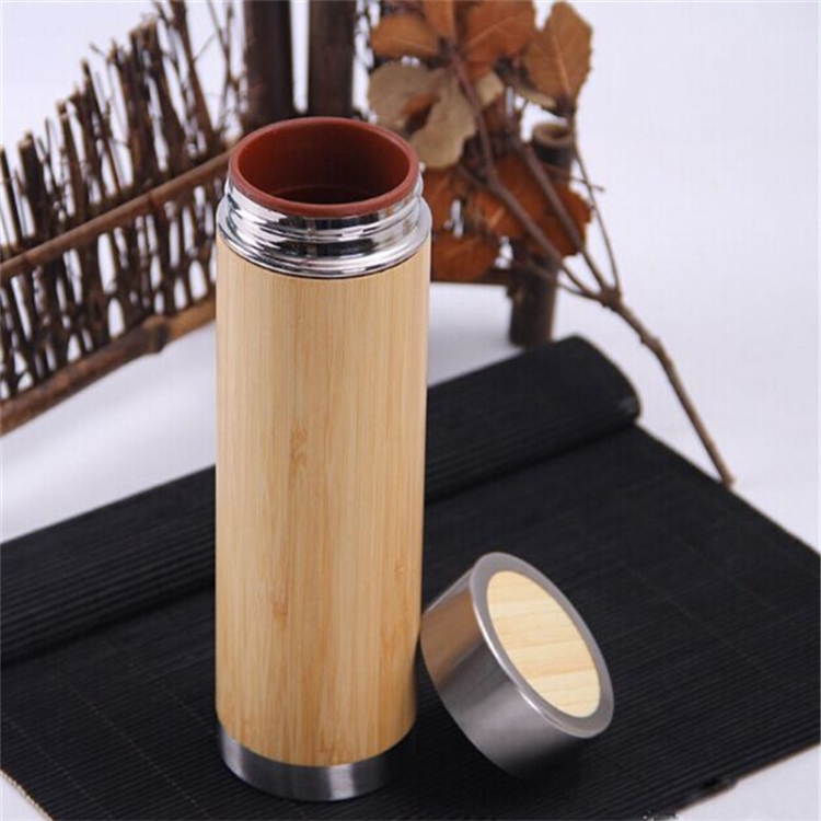 

Creative Bamboo Thermos Bottle Stainless Steel Vacuum Flask, Inner gallbladder:Purple Clay(360ml)