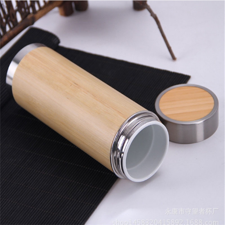 

Creative Bamboo Thermos Bottle Stainless Steel Vacuum Flask, Inner gallbladder:Ceramics(280ml)