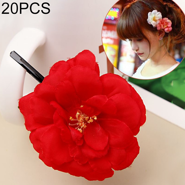 Sunsky Pcs Photo Headwear Simulation Small Peony Flower Hairpin Word Clip Beach Vacation Hair Accessories Red