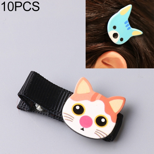 

10 PCS Acrylic Animal Hair Clip Kids Cartoon Pattern Hair Accessories Girl Mini Elastic Hair Rope(Cat hair clip)