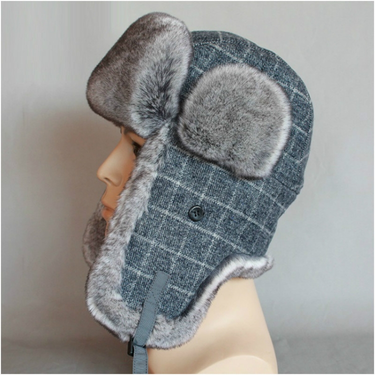 

Winter Outdoor Warm Checkered Pattern Bomber Hat Flight Cap, Hat Size:M56-58cm）(Gray Blue)