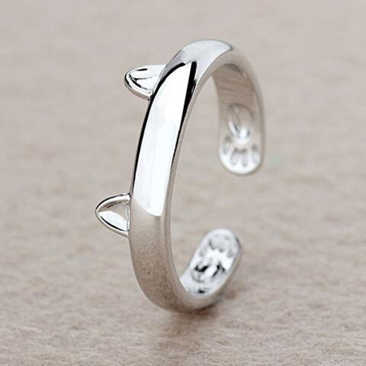 

5 PCS Silver Plated Cat Ear Design Cute Fashion Jewelry Ring For Women