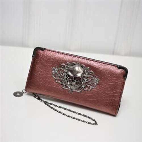 

PU Leather Wallet Long Zipper Closed Wallets Skull Flower Lady Purses(Red)