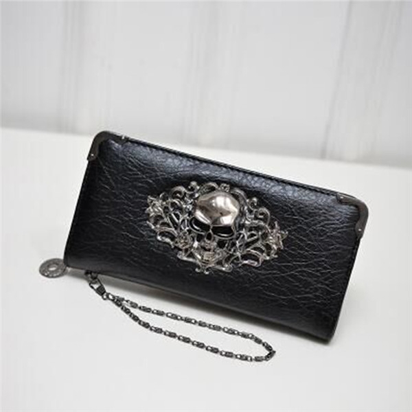 

PU Leather Wallet Long Zipper Closed Wallets Skull Flower Lady Purses(Black)