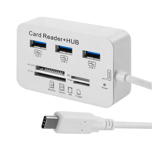 

USB 3.1 Type-C COMBO 3 Ports HUB + MS DUO / SD(HC) / M2 / T-Flash Card Reader with LED Indication(Silver)