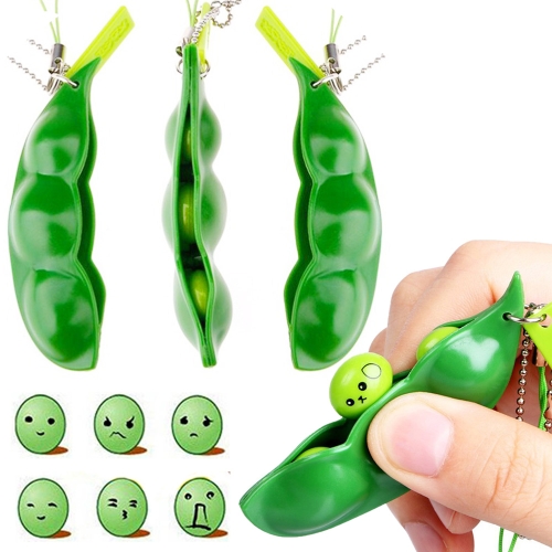 

3 PCS Creative Extrusion Pea Soybean Stress Relief Toy Key Pendant, Random Expression Delivery