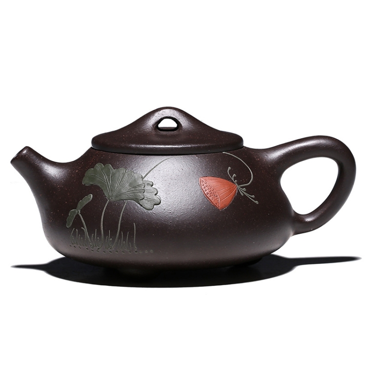 

Lotus Stone Scoop Pattern Black King Kong Yixing Clay Teapot Tea Boiler, Capacity:240ml