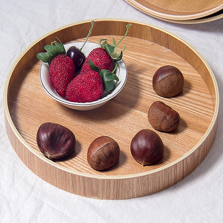 

Creative Round Solid Wood Tea Tray Hotel Wooden Tay Storage Tray, Diameter: 37.5cm