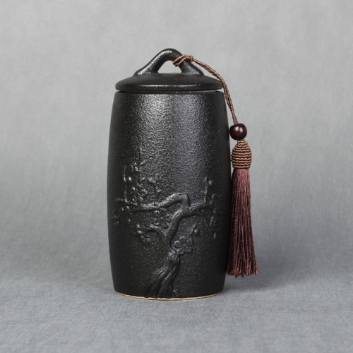 

Plum Flower Pattern Stoneware Tea Cans Storage Tanks Ceramic Tea Set Tea Ceremony Accessories(Black)