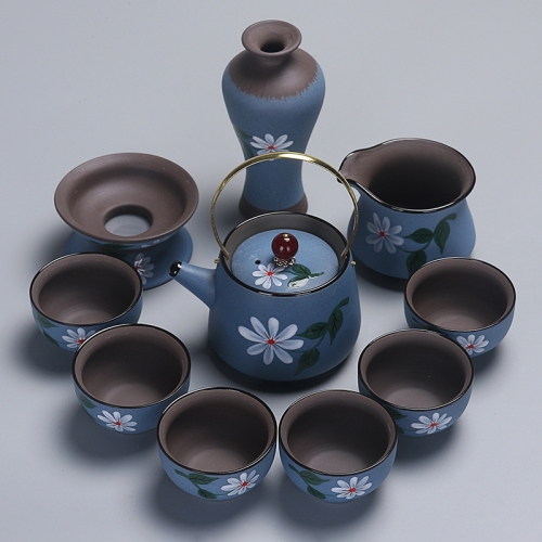 

Redware Hand-painted Portable Travel Kung Fu Teaware Tea Cup Set (Blue)